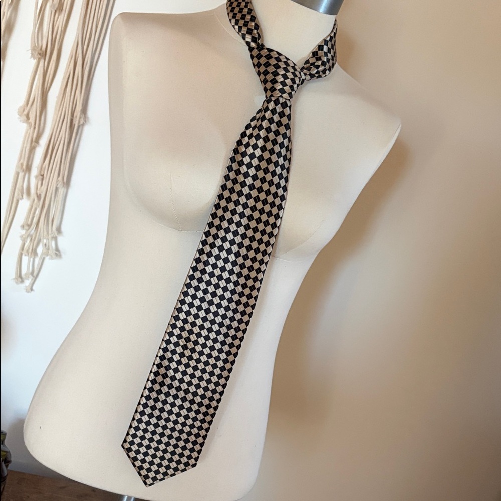 Designer Bergamo New York Checkered Black and Tan Tie Unisex Rockabilly